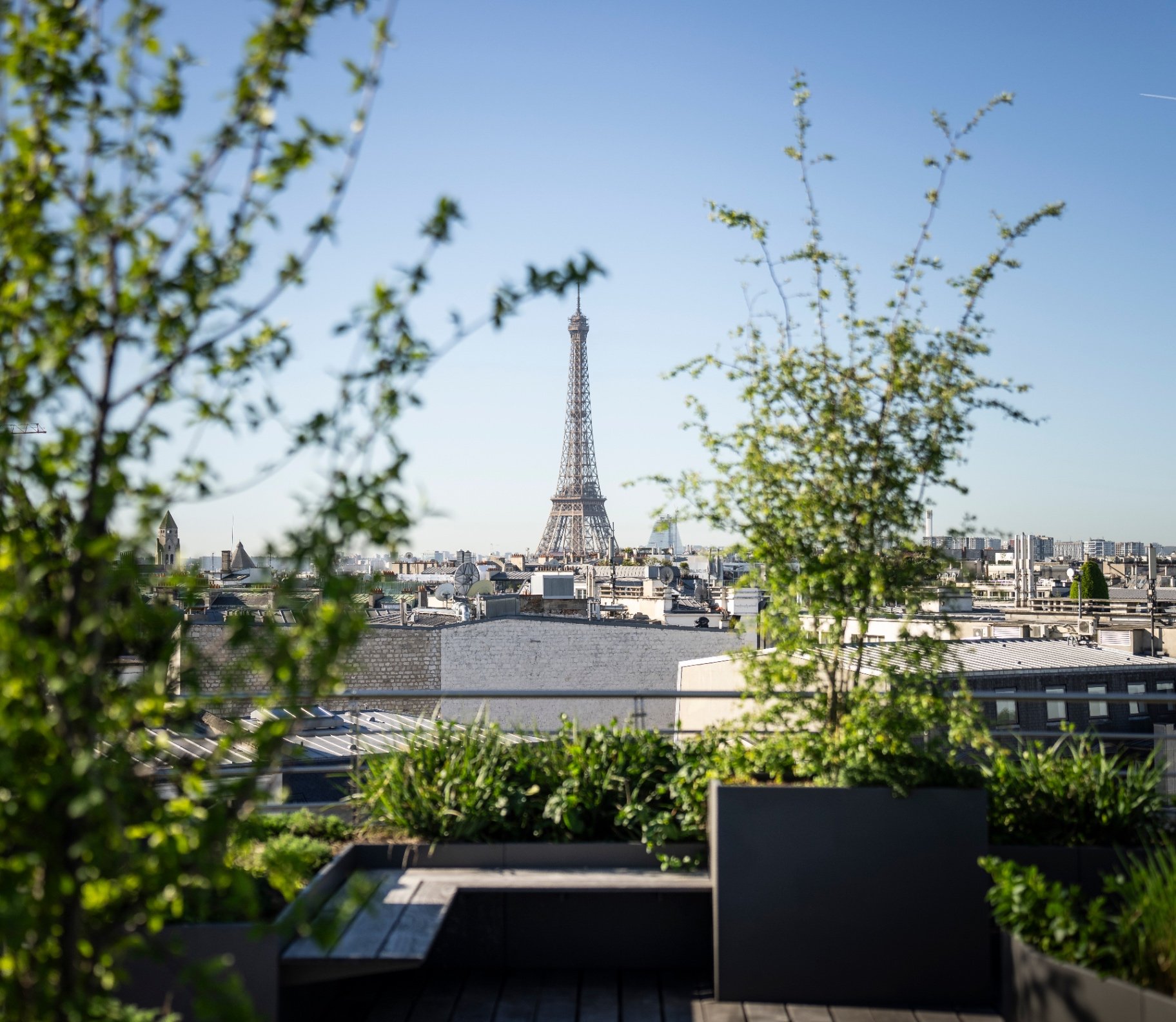 Rooftop parisien avec vue dégagée sur la Tour Eiffel